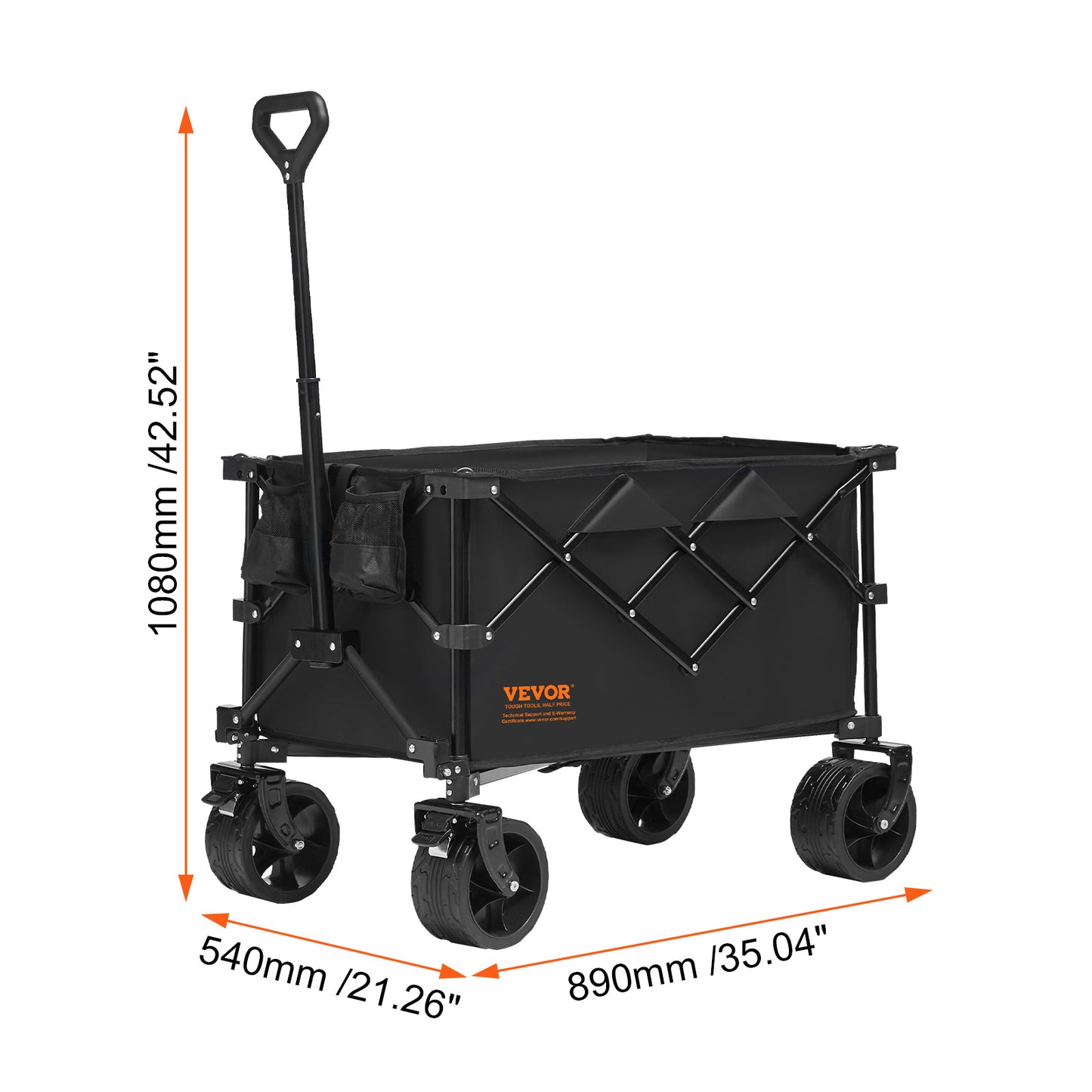 Opvouwbare Wagon – Vervoerswagen – Bolderkar – Strandwagen – Campingkar – Max 120 kg Draagvermogen – Stevige All-Terrain Wielen