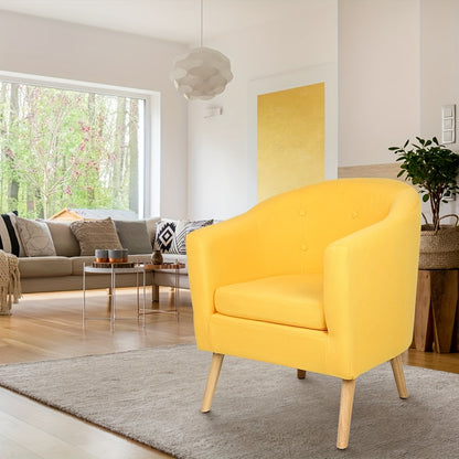Okergele Fauteuil – Accentstoel – Armstoel – Leesstoel – Woonkamerstoel – Compact Formaat – Ergonomische Rugleuning – Lichtgewicht & Duurzame Katoenmix
