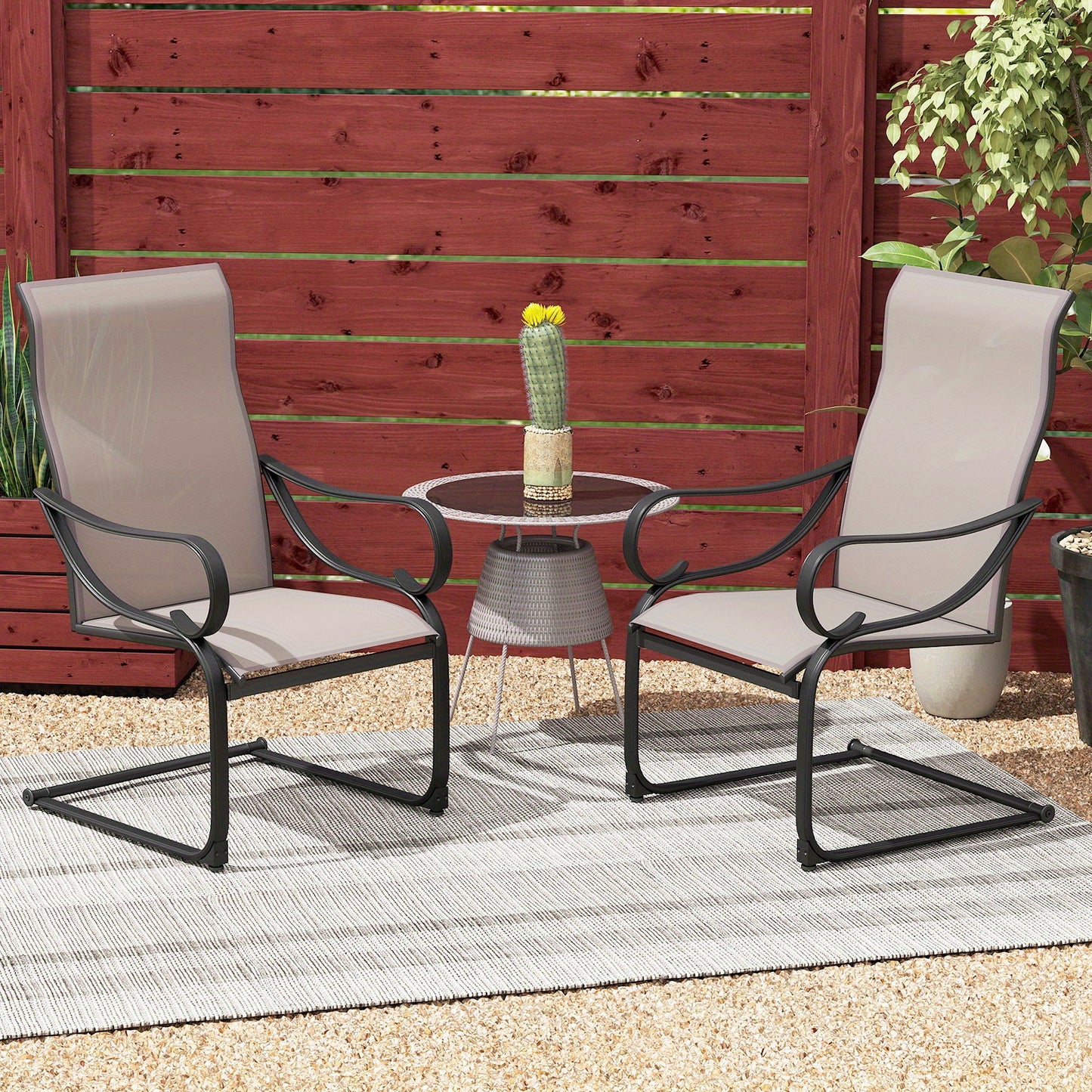 Schommelstoel – Tuinstoel – Loungestoel – Balkonstoel – Tuinmeubel – Ademend Mesh Zitting – Stevig Metalen Frame – Set van 2 – Grijs