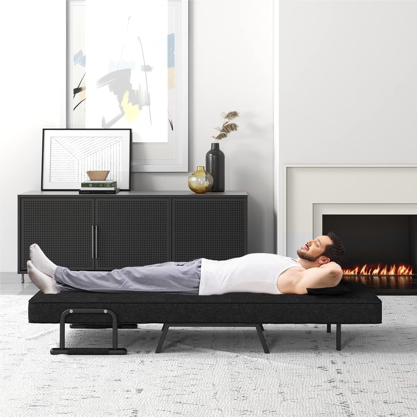Bankbed – Slaapbank – Sofa – Bedbank – Slaapstoel – 4-in-1 Inklapbaar Design – Verstelbare Rugleuning 6-standen – Met Metalen Frame