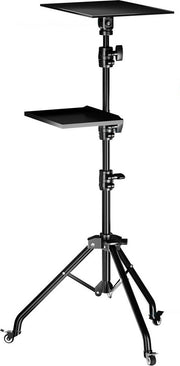 Projector Statief - Beamer Statief Met Laptop Verdieping - Met twee clips - Verstelbaar Standaard - Met Wieltjes - Zwart - Top Kwaliteit - 145CM - Professioneel Statief - Aluminium