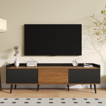 TV Meubel – Tv Kast – Tv Stand – Dressoir – Drie-Deurs Opbergkast – Compact Design – Zwart & Natuurlijk Hout – 160x39x49,5 cm – Duurzaam MDF – Ruime Opbergruimte