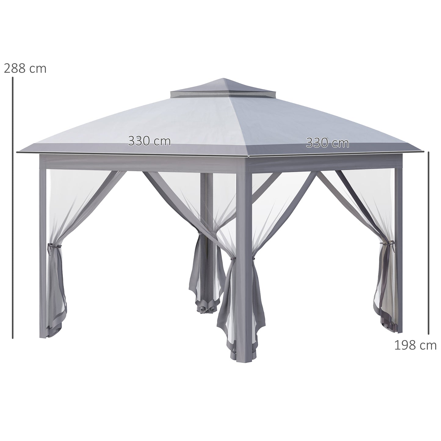 Pergola – Tuinkamer – Tuinoverkapping – Partytent – Vouwtent – 3,3 x 3,3 m – Dubbel dak met ventilatie – Inclusief 4 Afneembare Insectennetten