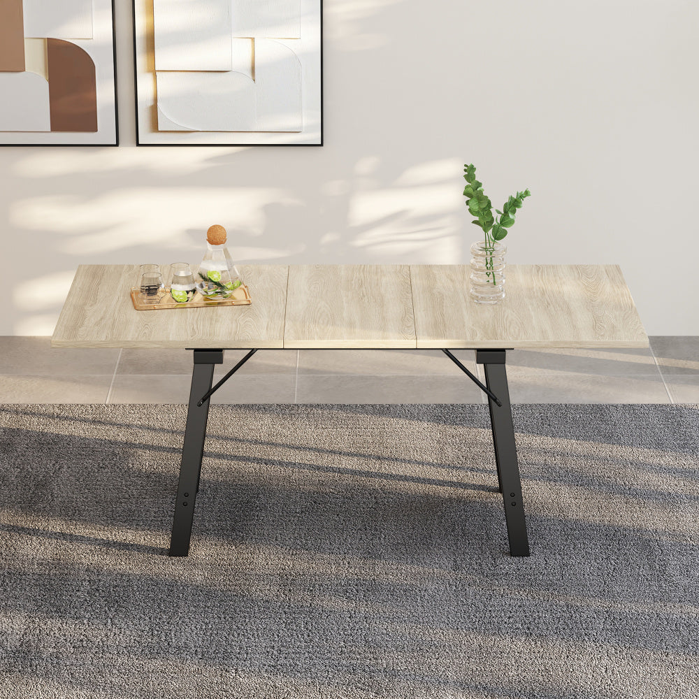 Wooden Telescopic Dining Table 140*180*80Cm, Telescopic Length Up to 180 Cm, Dining Table in Natural Color, Modern, Simple Style, High Strength Alloy Support, Suitable for 4-6 People