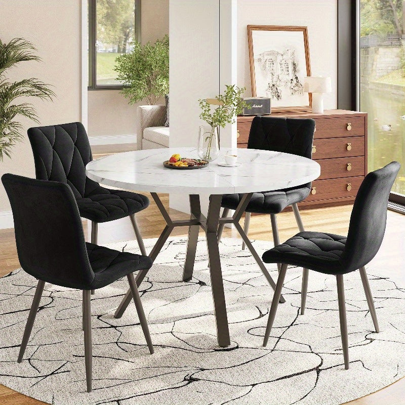 Ronde Marmeren Eettafel – Salontafel – Tafel – Woonkamer Tafel – Design Tafel – Metaal Onderstel – Duurzaam & Stevig – 100 cm – Zwart
