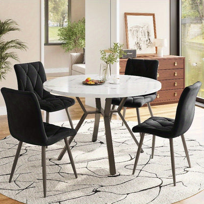 Ronde Marmeren Eettafel – Salontafel – Tafel – Woonkamer Tafel – Design Tafel – Metaal Onderstel – Duurzaam & Stevig – 100 cm – Zwart
