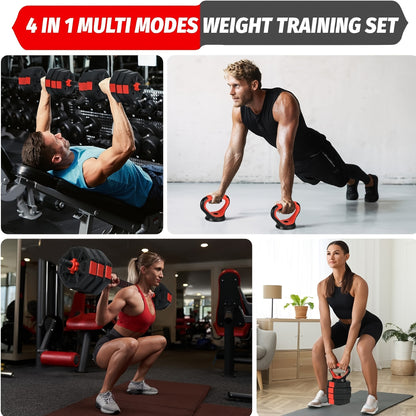 Verstelbare Dumbbell – Halterset – Dumbbells – Kettlebell – Push-Up Stand – 1,8 tot 19,96 kg Verstelbaar – Duurzaam PE & IJzer – Compacte Home Gym Set - QUORE