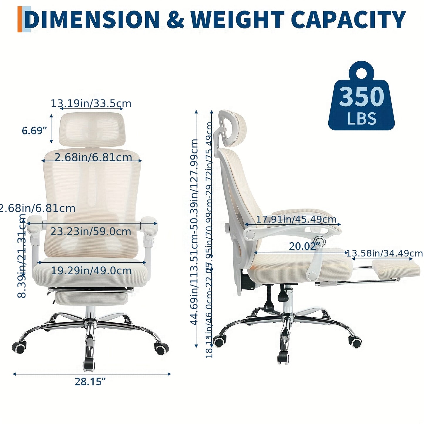 Ergonomic Office Chair with Footrest - Adjustable Lumbar & Headrest Support, High-Back Mesh Back Executive Desk Chair with 360° Swivel, PU & Footrest - Heavy-Duty Task Chair Suitable for & Office, Assembly Required