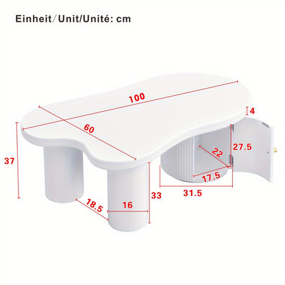 Salontafel – Salontafeltje – Koffietafel – Woonkamertafel – Bijzettafel – Modern Asymmetrisch – Met Opbergruimte – MDF Wit – Compact 100x60x37 cm
