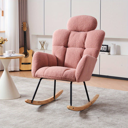 Schommelstoel – Schommelstoelen – Relaxfauteuil – Draaifauteuil – Loungestoel – Roze Variant – Dikke Ergonomische Rugleuning – Zachte Teddy Bekleding