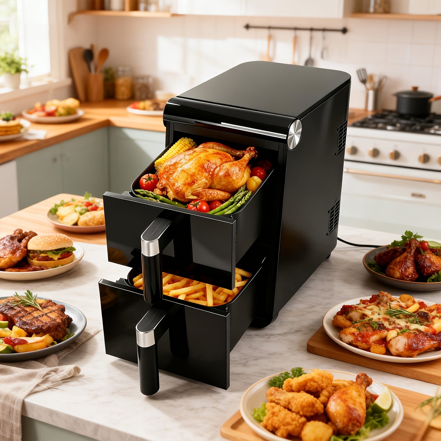 16L Large-Capacity Air Fryer | Two-Tier Design for Simultaneous Cooking of Different Foods, Iron and Plastic Construction, 220V-240V, 2800W, Citybee Brand