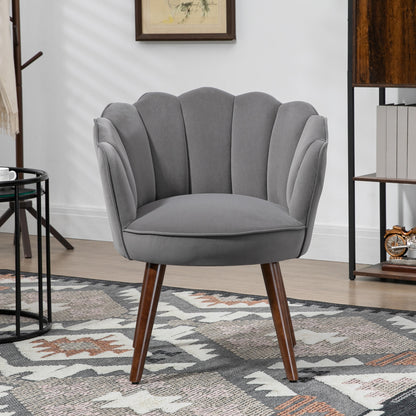 Lounge Stoel – Fauteuil – Relaxstoel – Leunstoel – Leesstoel – Donkergrijs – Fluweelachtig Stof – Schelpvorm Met Houten Poten