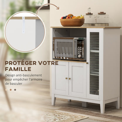 Keukenkast – Magnetronkast – Buffetkast – Opbergkast – Ovenkast – 80x35x97 cm – MDF Wit Met Houtlook – Kabeldoorvoer & Verstelbare Planken