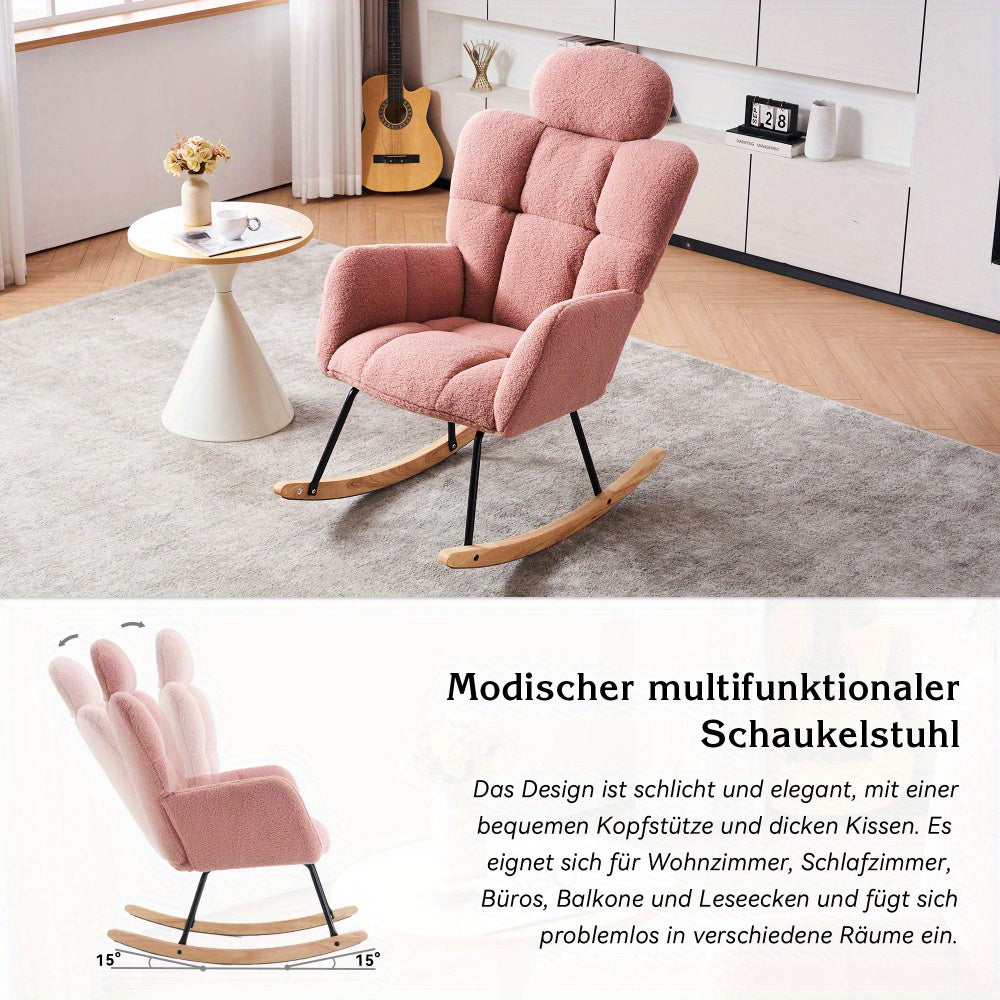 Schommelstoel – Schommelstoelen – Relaxfauteuil – Draaifauteuil – Loungestoel – Roze Variant – Dikke Ergonomische Rugleuning – Zachte Teddy Bekleding