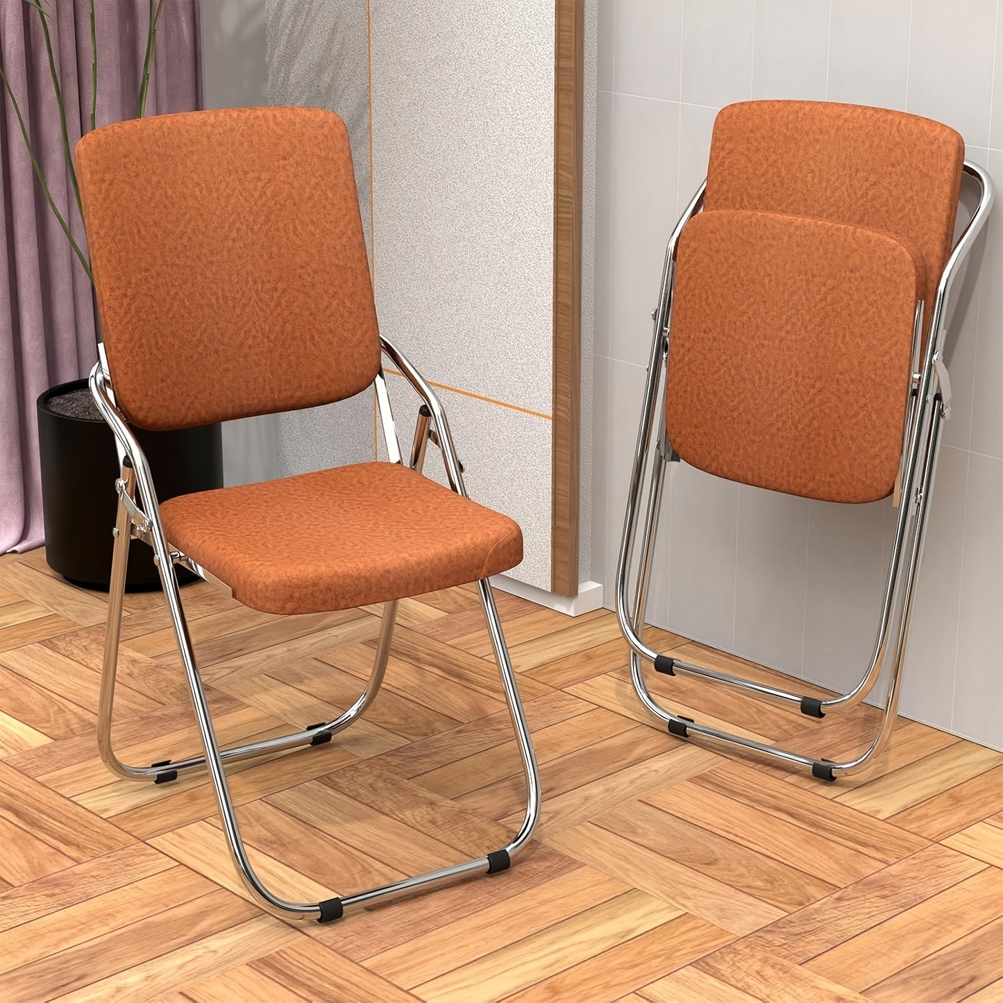 Opklapbare Eetkamerstoelen Set – Vouwstoelen – Klapstoelen – Stoelen Met Rugleuning – Bijeenkomststoelen – PU Leer – Stalen Frame – Lichtgewicht – 46x53x86 cm – Oranje