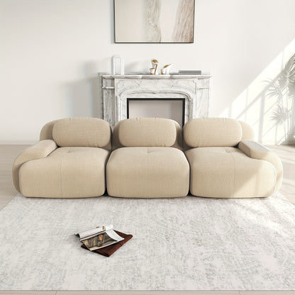 Bankstel – Bank – 3-zitsbank – Sofa – Zithoek – Ribcord Stof – Ergonomische Armleuningen – Modulair & Antislip - Beige
