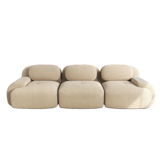 Bankstel – Bank – 3-zitsbank – Sofa – Zithoek – Ribcord Stof – Ergonomische Armleuningen – Modulair & Antislip - Beige