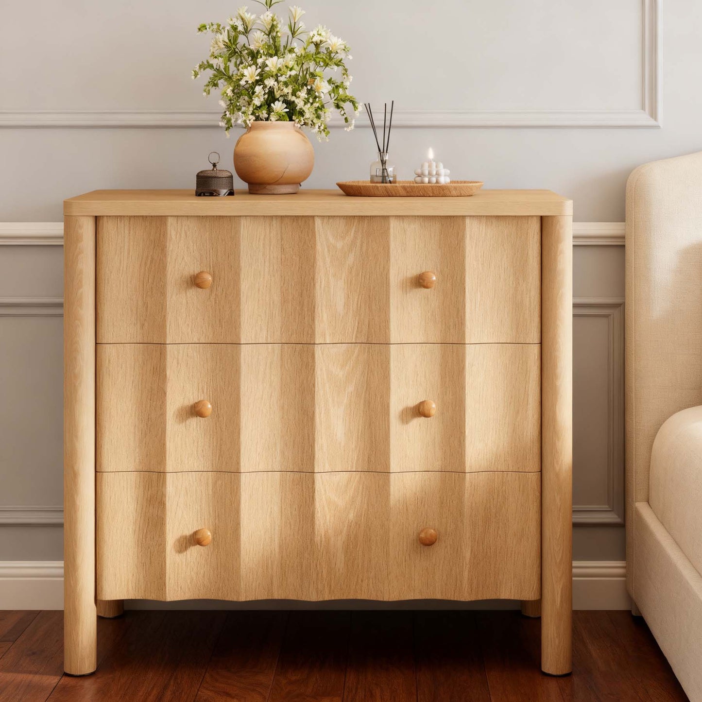 Nachtkastje – Bijzettafel – Ladekast – Nachtkast – Bedkast – Extra breed – 3 Laden – Natuurlijk Eikenhout – Softclose – MDF