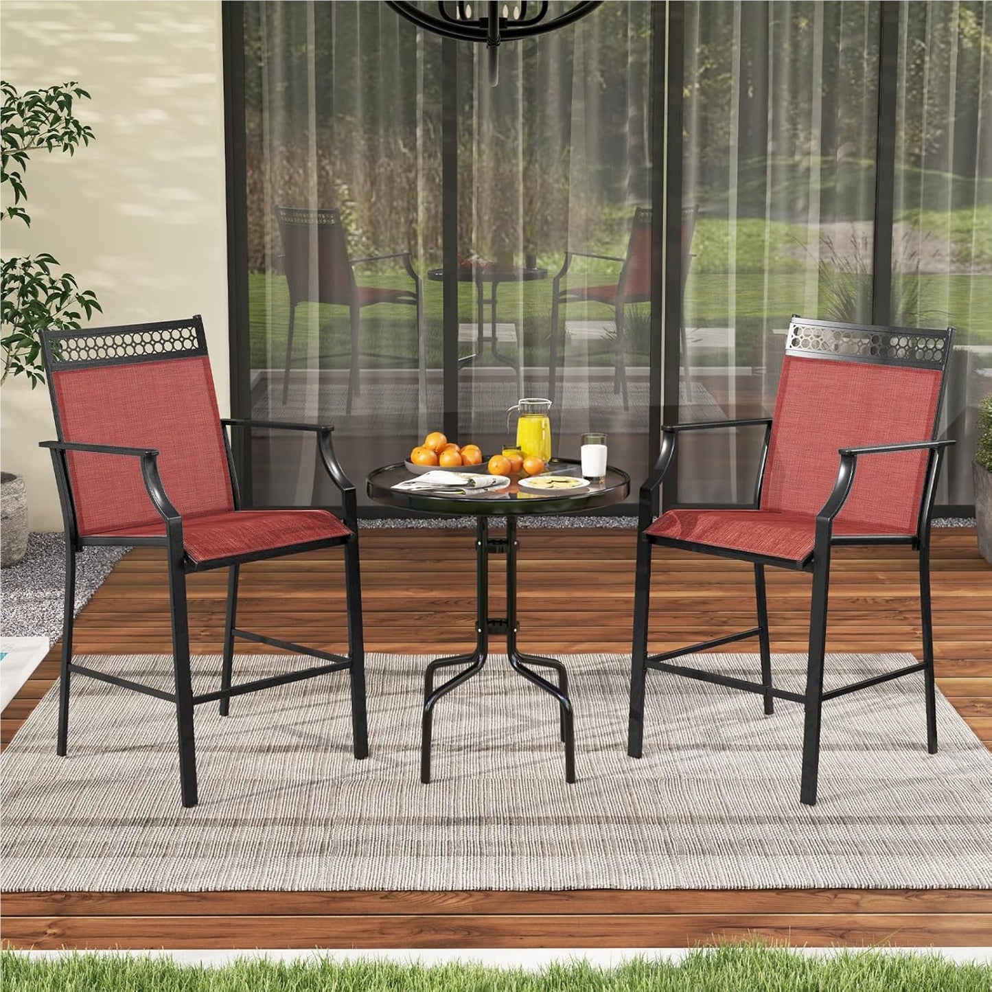 Tuinstoelen – Terrasstoelen – Balkonstoelen – Hoge Stoelen – Ligstoelen – Metalen Frame – Sneldrogende Ademend Zitting – Max. 180 kg Belastbaar – Rood