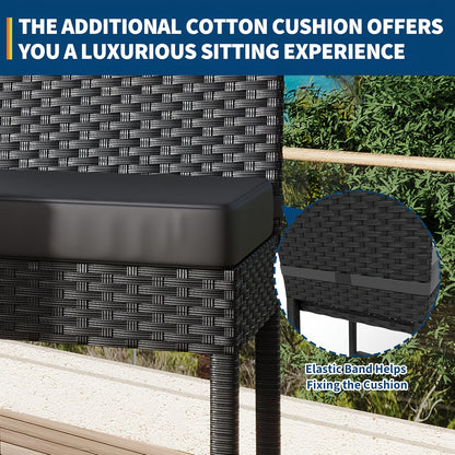 Barstoel – Barkruk – Terrasstoel – Tuinstoel – Buitenstoel – Beige Rotan Set Van 2 – Weerbestendig En Comfortabel Zonder Armleuningen