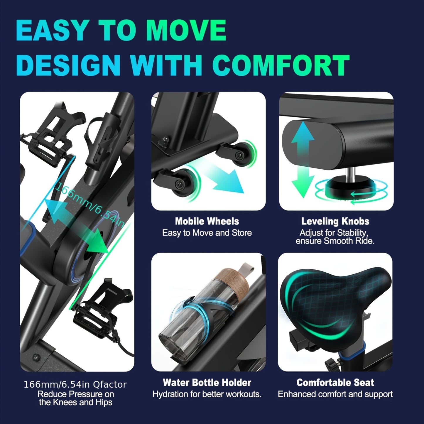 1 VOWVIT Exercise Bike with 300 Watt Resistance Torque | 4-Way Fully Adjustable Ergometer, Home Trainer Bicycle, Indoor Fitness Bike with RPM Display, Large Tablet Holder, 150 kg Load Capacity, Stainless Steel, Magnetic Resis
