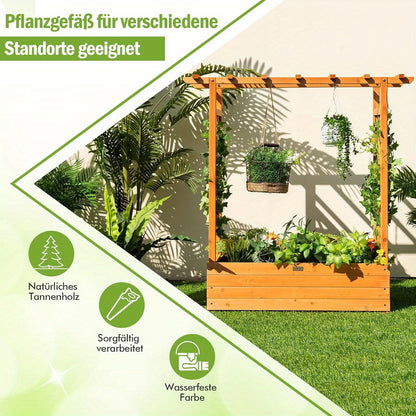 Verhoogde Plantenbak – Tuinbak – Balkonbak – Bloembak – Kruidenbak – Oranje Grenenhout – Verticale Structuur Met Rankenrek – Afneembare Bodem Met Drainage