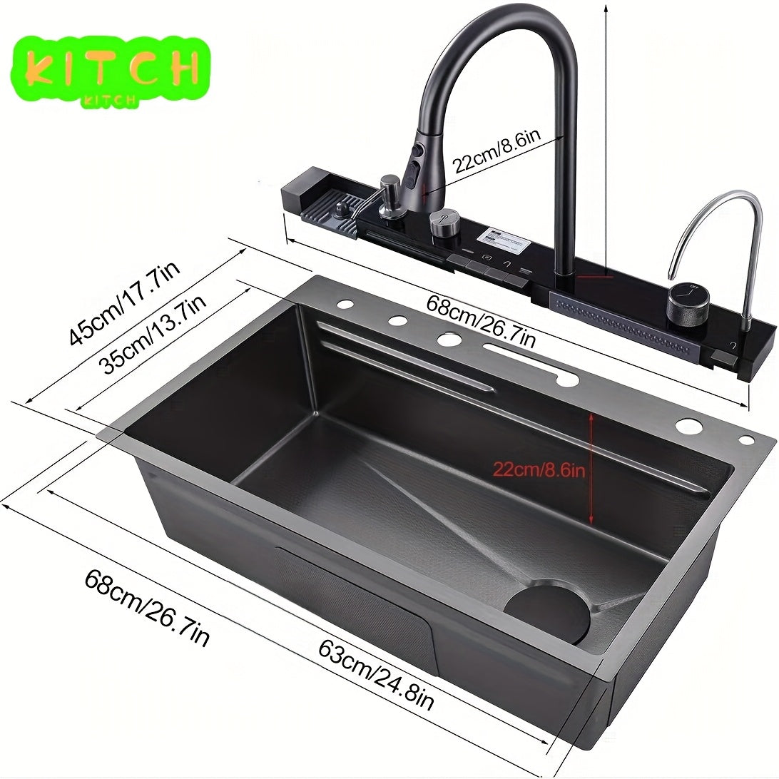 RVS Spoelbak – Keukenspoelbak – Onderbouw Spoelbak – Enkelvoudige Spoelbak – Inbouw Spoelbak – 68x45x22 cm – 304 Roestvrij Staal – Nano Coating & 5 mm Dikke Wand