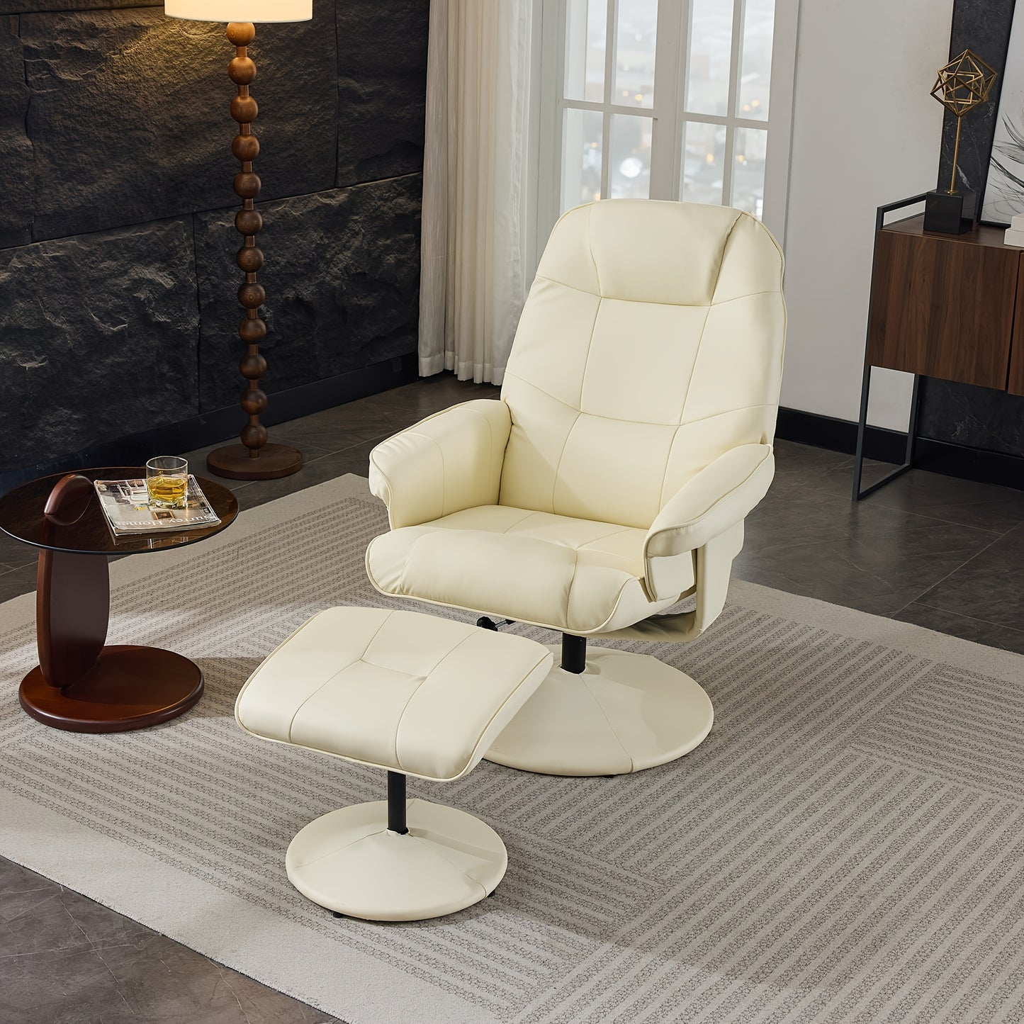 Draaifauteuil – Loungestoel – Relaxfauteuil – Clubstoel – Fauteuil wit – 360° Draaibaar – Zachte Katoenen Bekleding – Stevige Rugleuning – Gemakkelijk Schoon Te Maken