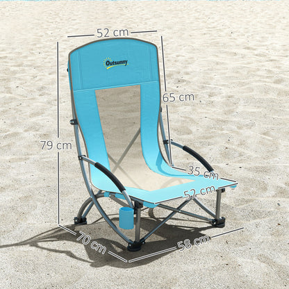 Vouwstoel Campingstoel Klapstoel Tuinstoel Strandstoel – Set Van 2 – Mesh Rugleuning – Inclusief Bekerhouder – Stevig IJzerframe – Draagkracht 120 Kg – Blauw