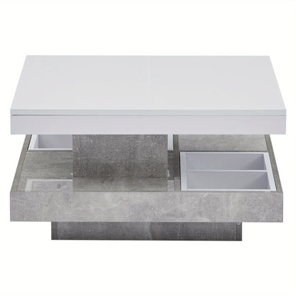 Coffee Table, Functional Double Coffee Table, High-gloss Tabletop Tabletop can be swivelled 360°, Double Swivel Tabletop with Storage Compartment, 70*70*36cm