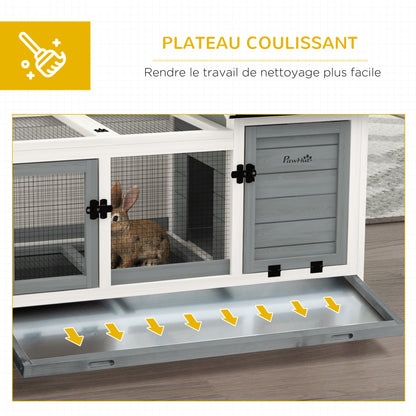 Konijnenkooi – Konijnenhok – Knaagdierkooi – Buitenren – Houten Kooi – Met Wielen – 2 Slotbare Deuren – Uittrekbare Droppingslade – 108x58x73,5 cm