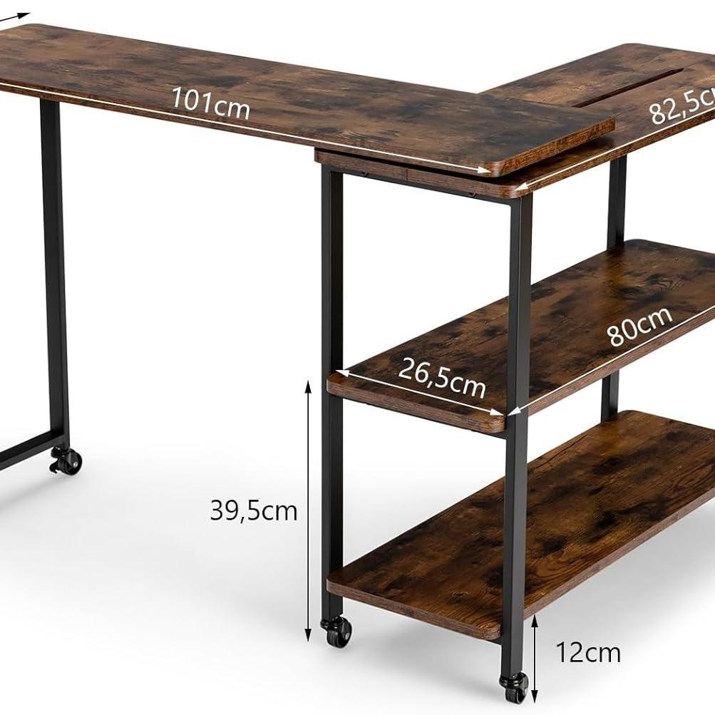 Bijzettafel – Draaibaar Tafelletje – Salontafeltje – Wandtafeltje – Bijzetmeubel – 360° Rotatie – MDF Met Metalen Frame – Bruin/Zwart – 156,5 x 30 x 72,5 cm
