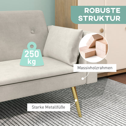 Slaapbank – Bedbank – Zitbank – Logeerbank – 2-Zitsbank – Verstelbare Rugleuning – Velvet Bekleding Beige