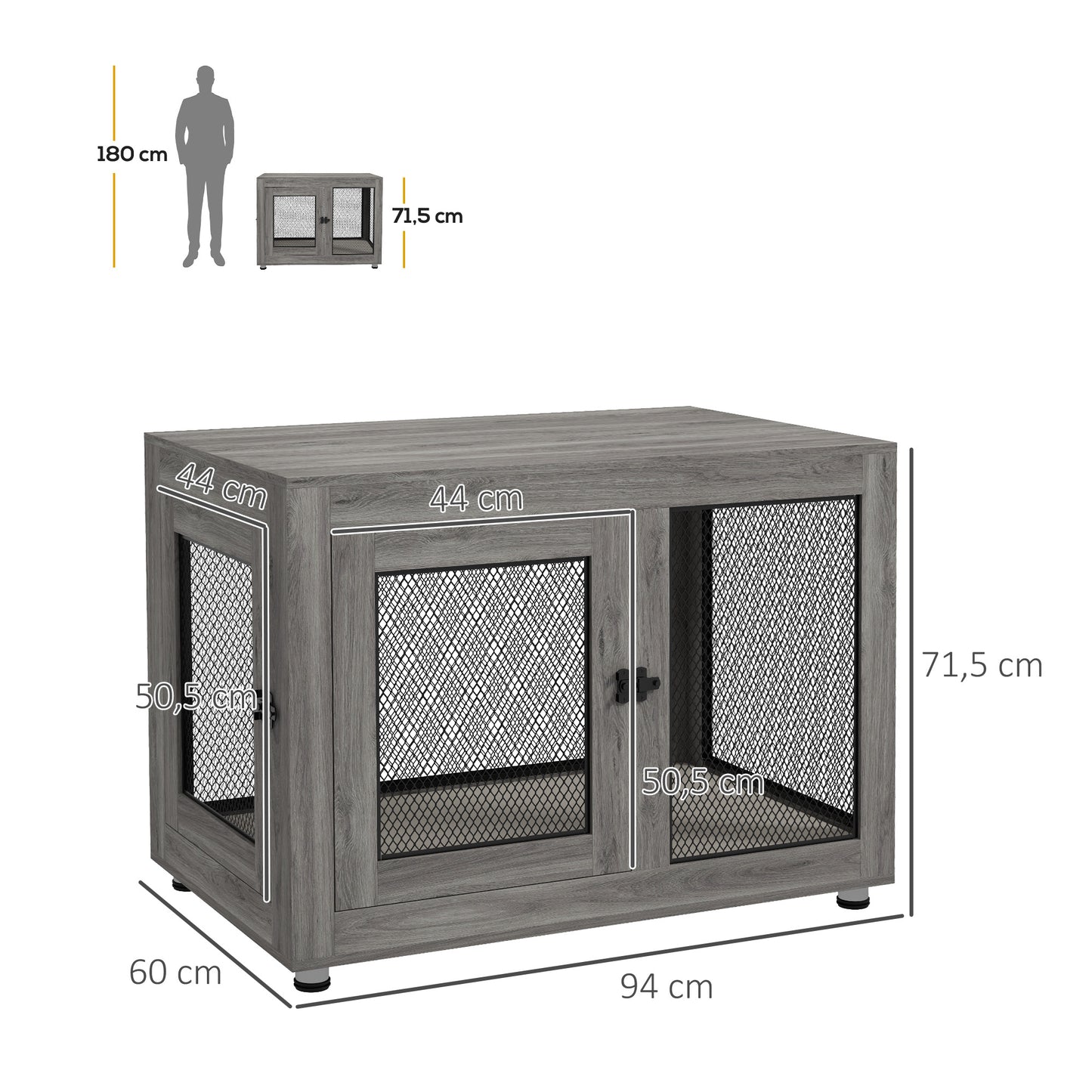 Hondenbench – Hondenkooi – Dierenkooi – Puppybench – Bench Voor Honden – 2 Deuren – Waterafstotend Kussen – Stalen Tralies Met Verstelbare Poten – 94x60x71,5 cm