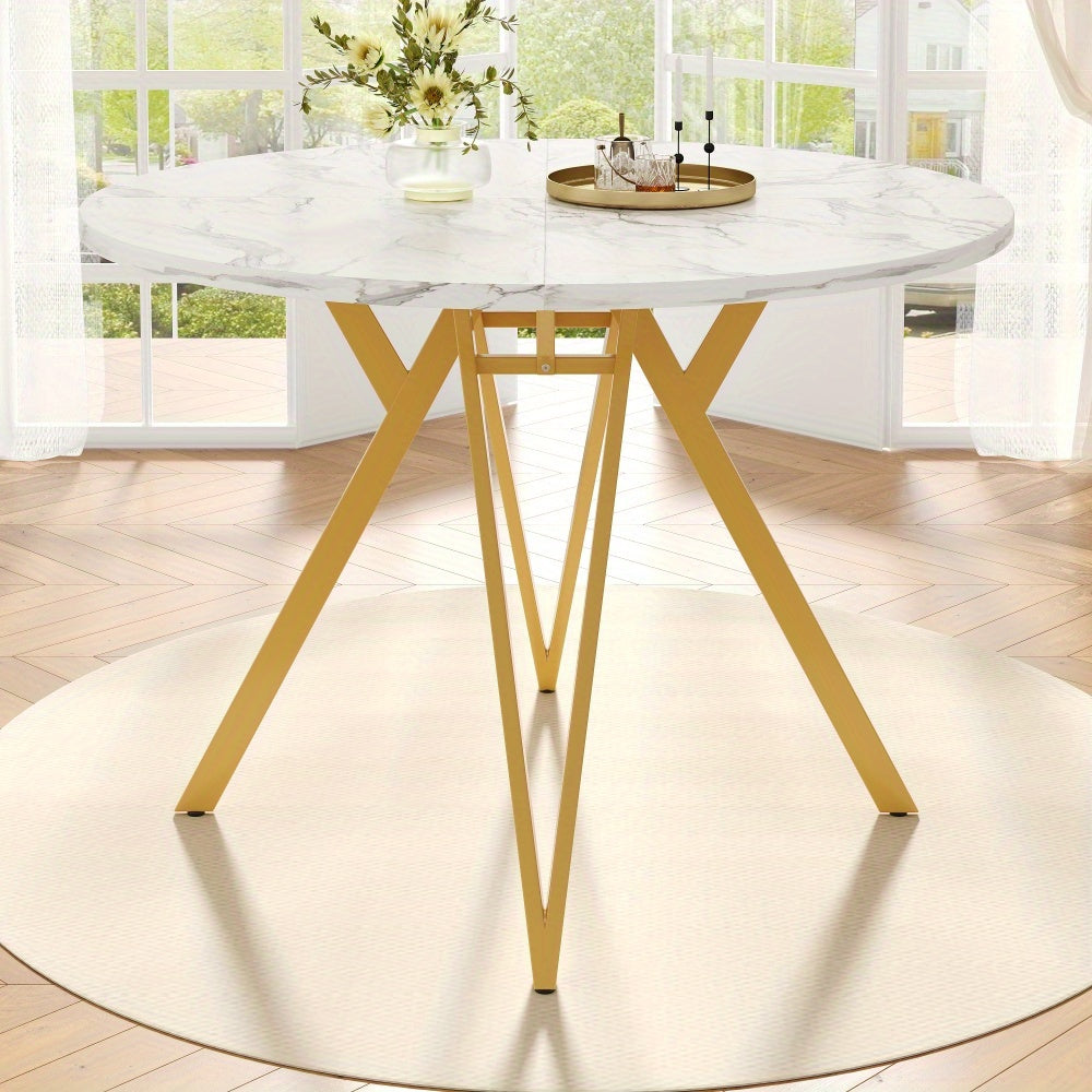 Ronde Eettafel – Ronde Tafel – Eetkamertafel – Keukentafel – Compacte Tafel – Natuurlijke Kleur – Stevige Metalen Poten – Geen Montage Nodig