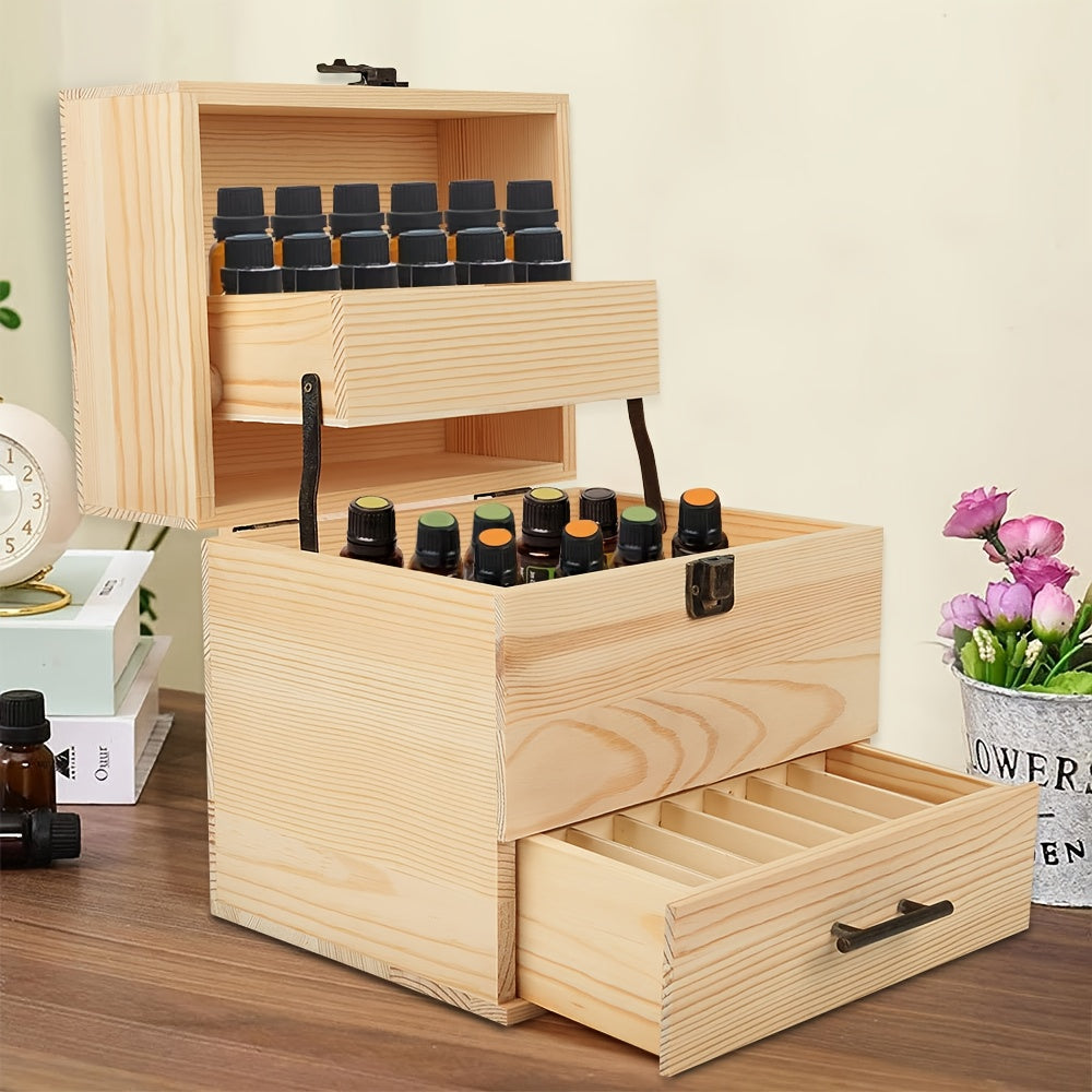 59-Compartment Bamboo Storage Box with 3-Tier Drawers & Removable Dividers - Large Capacity Organizer with Hinged Lid & Golden Hinges, 22x19x24cm Craft Cabinet for Jewelry, Beads, DIY Supplies, Display Case - Sturdy Bamboo Ma