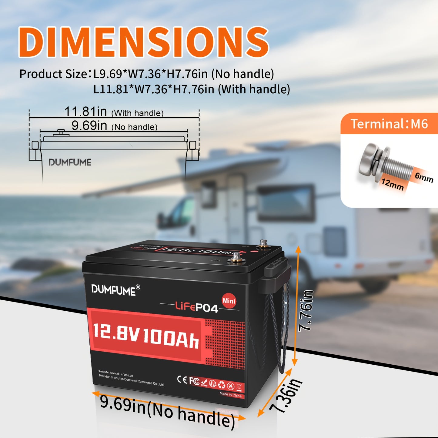 Lithium Accu – Lithium Batterij – LiFePO4 Accu – Lithium IJzerfosfaat Accu – 12V 100Ah Mini Max – Ingebouwde 100A BMS – 6000 Cycli Levensduur