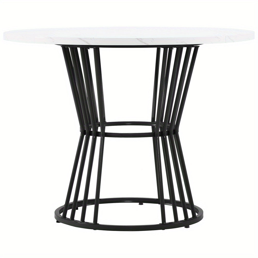 Ronde Eettafel – Eettafel Rond – Keukentafel – Ontbijttafel – Tafel Metaal – Marmerlook Zwart-Wit – Krasbestendig MDF Blad – Stevig Metalen Frame – Compact & Ruimtebesparend – Modern Design Voor 4 Personen