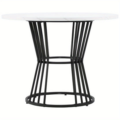 Ronde Eettafel – Eettafel Rond – Keukentafel – Ontbijttafel – Tafel Metaal – Marmerlook Zwart-Wit – Krasbestendig MDF Blad – Stevig Metalen Frame – Compact & Ruimtebesparend – Modern Design Voor 4 Personen