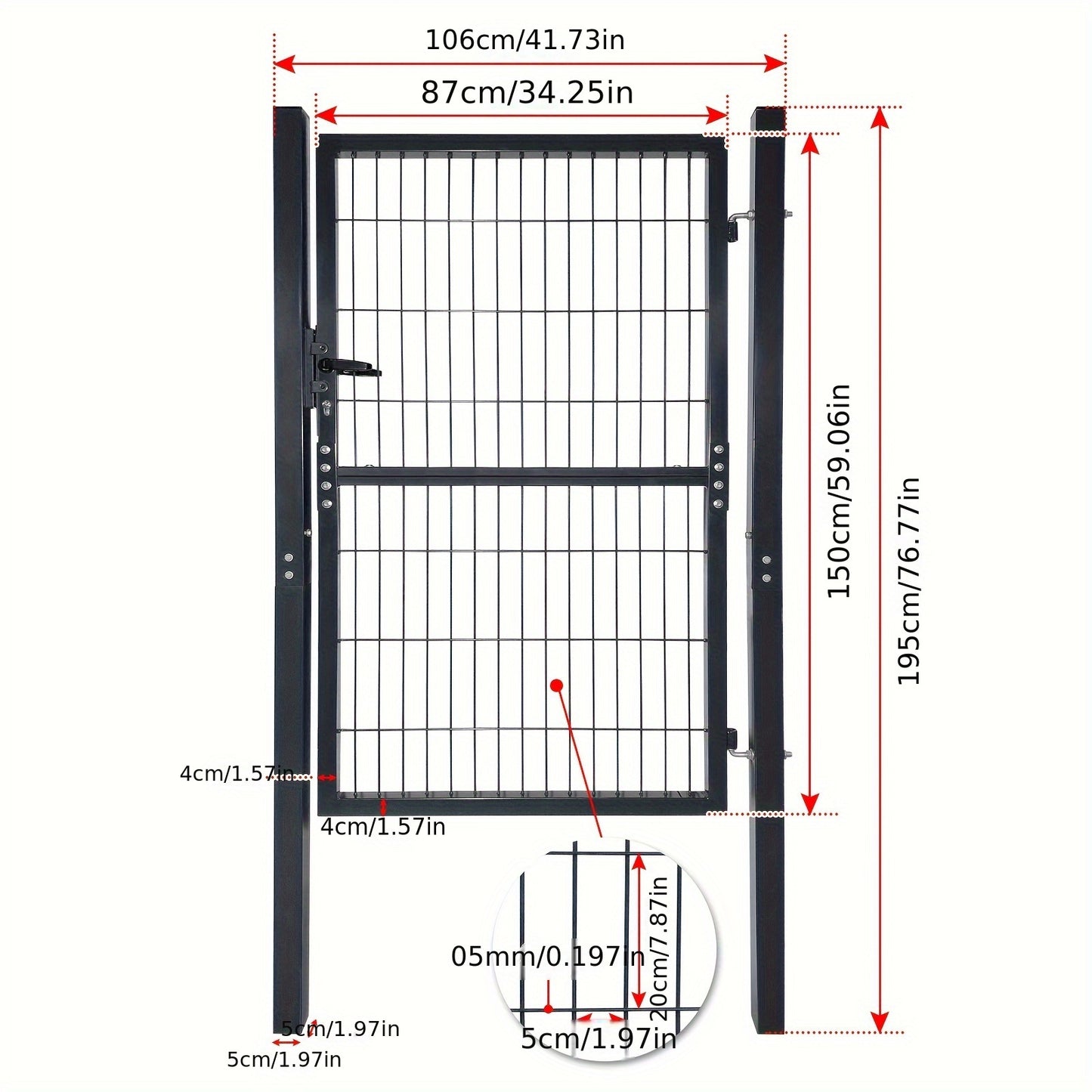 Tuinpoort – Tuinhek – Tuindeur – Hekwerk – Gaashek – Gegalvaniseerd Staal – 150 x 100 cm – Slot Met Sleutel – Weerbestendig Antraciet