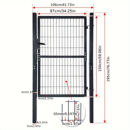 Tuinpoort – Tuinhek – Tuindeur – Hekwerk – Gaashek – Gegalvaniseerd Staal – 150 x 100 cm – Slot Met Sleutel – Weerbestendig Antraciet