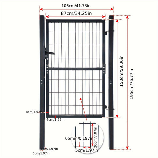 Tuinpoort – Tuinhek – Tuindeur – Hekwerk – Gaashek – Gegalvaniseerd Staal – 150 x 100 cm – Slot Met Sleutel – Weerbestendig Antraciet