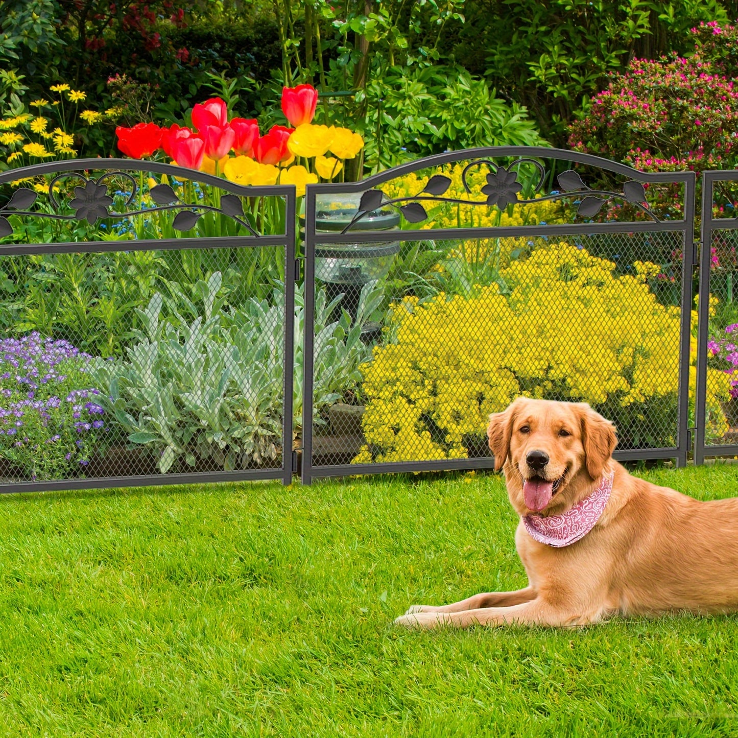 5 Panel Decorative Dog Fence Garden Fence Black Metal Garden Barrier Animal Barrier for Outdoor Garden Yard Patio Rustproof