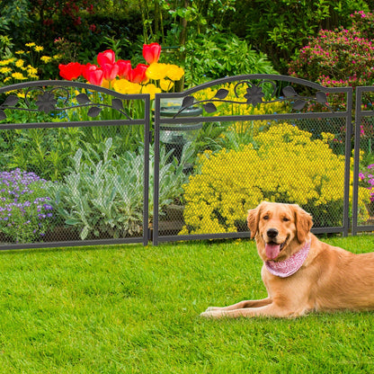 5 Panel Decorative Dog Fence Garden Fence Black Metal Garden Barrier Animal Barrier for Outdoor Garden Yard Patio Rustproof