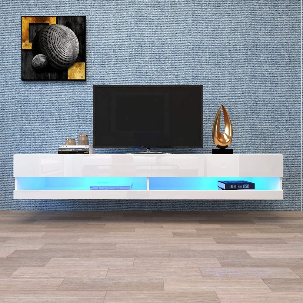 Modern White Low-Profile TV Stand Compatible for TVs - Wall-Mountable Media Console with Ample Storage, Metal Frame, Assembly, Space-Saving (140x40x30.5cm) for Living Room, Apartments & Small Homes -