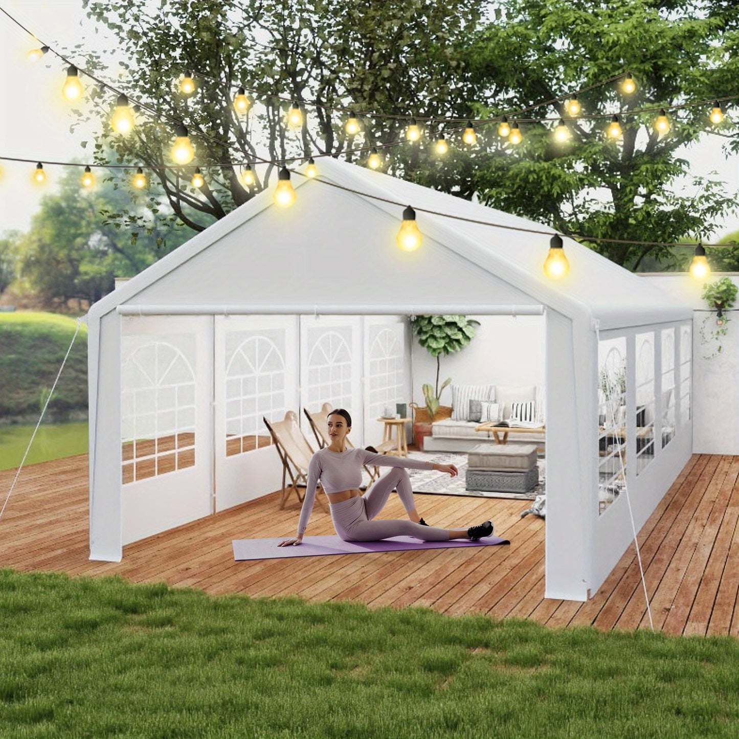 4x8m Large White Outdoor Party Tent with PE Roof & Side Panels/Windows - Heavy-Duty Galvanized Frame Wedding/Garden Event Canopy, -Free Assembly, Semi-Permanent Event Suitable for Weddings, Parties, BBQs