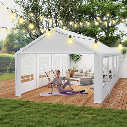 Partytent – Feesttent – Tuintent – Paviljoen – Overkapping – 4x8 m – Gegalvaniseerd Stalen Frame – Waterdicht PE Dak met Zijwanden en Ramen