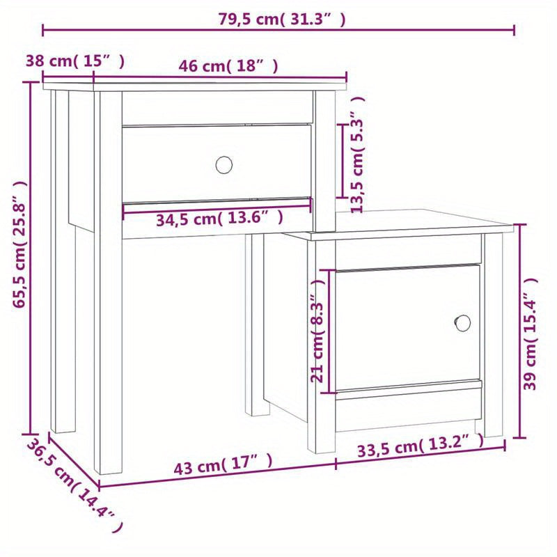 Nachtkastjes 2 st 79.5x38x65.5cm massief grenenhout zwart