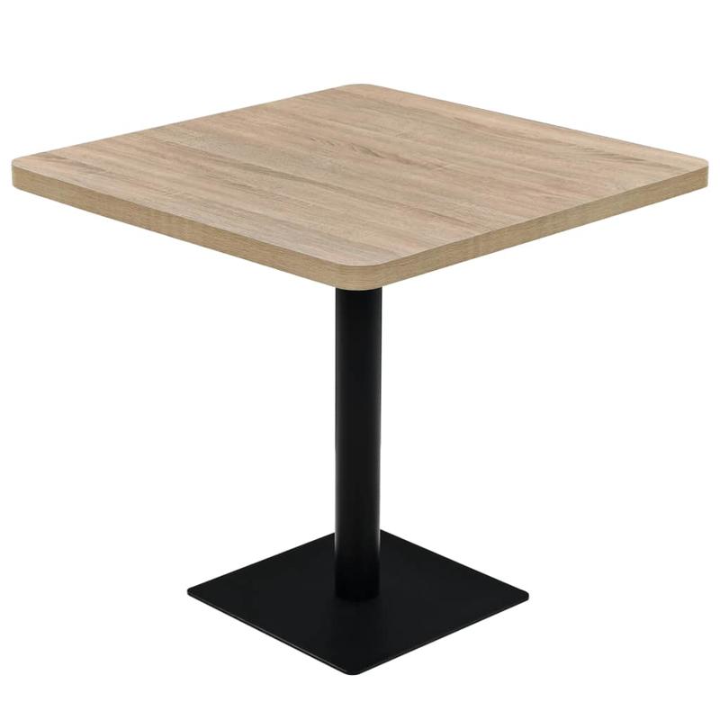 Bistrotic MDF and steel square 80x80x75cm oak look This bistro-style table is stylish and will be the focal point of your decor. It can also be used as a dining table. Practical and durable, it cleans easily with a damp cloth