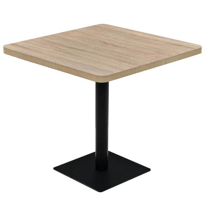 Bistrotic MDF and steel square 80x80x75cm oak look This bistro-style table is stylish and will be the focal point of your decor. It can also be used as a dining table. Practical and durable, it cleans easily with a damp cloth